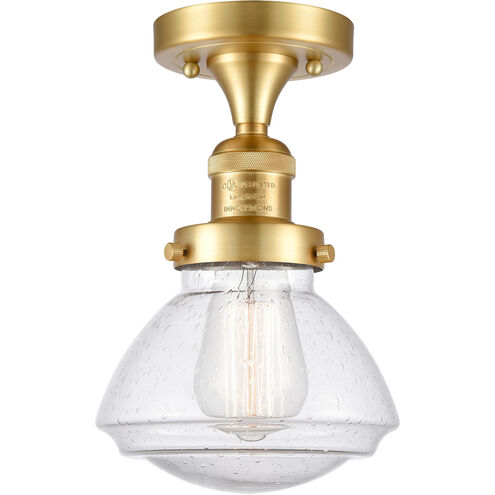Franklin Restoration Olean 1 Light 7 inch Satin Gold Semi-Flush Mount Ceiling Light in Seedy Glass, Franklin Restoration