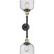 Franklin Restoration Large Bell 2 Light 19 inch Black Antique Brass Bath Vanity Light Wall Light in Seedy Glass, Franklin Restoration