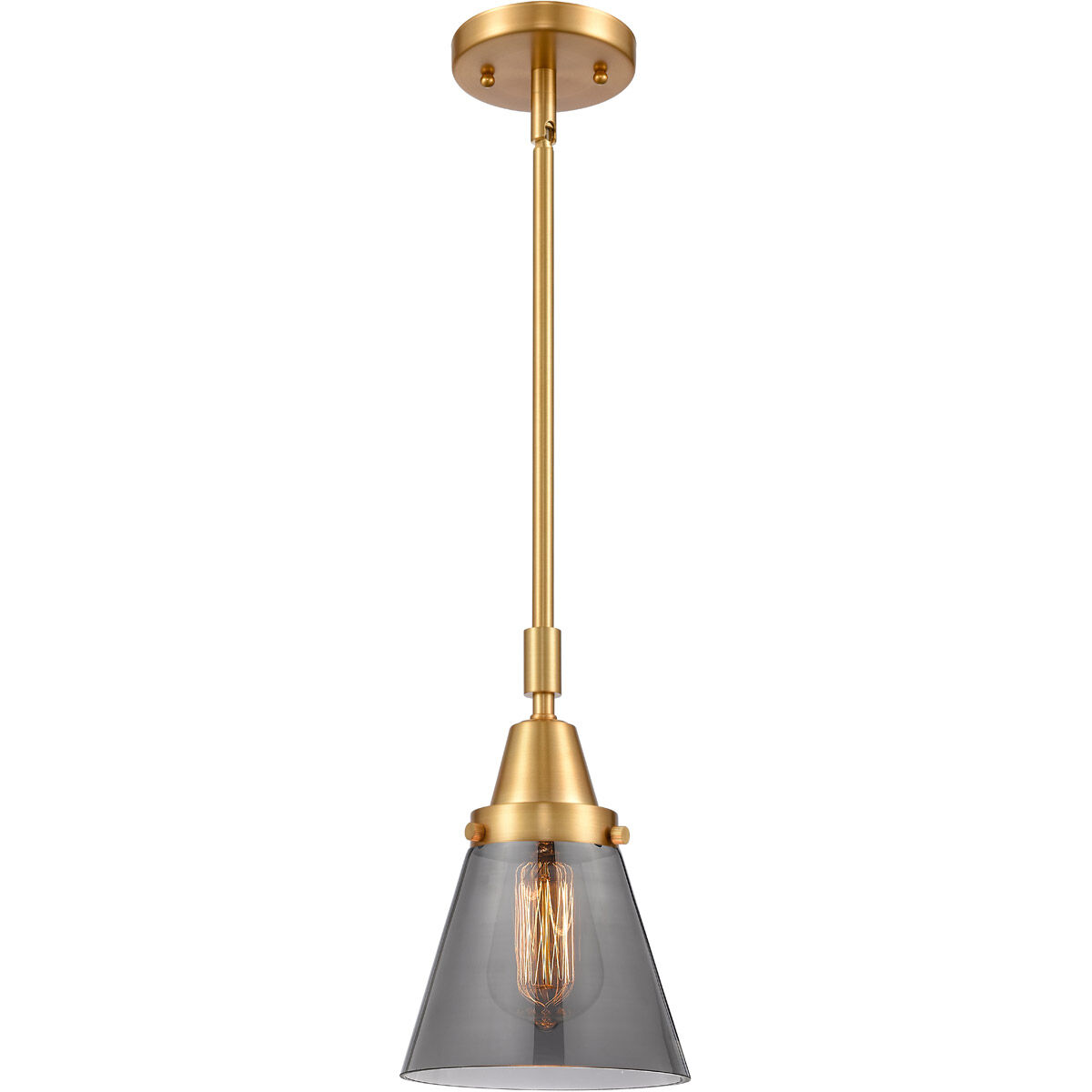 Franklin Restoration Small Cone 1 Light 6 inch Satin Gold Mini Pendant Ceiling Light in Plated Smoke Glass