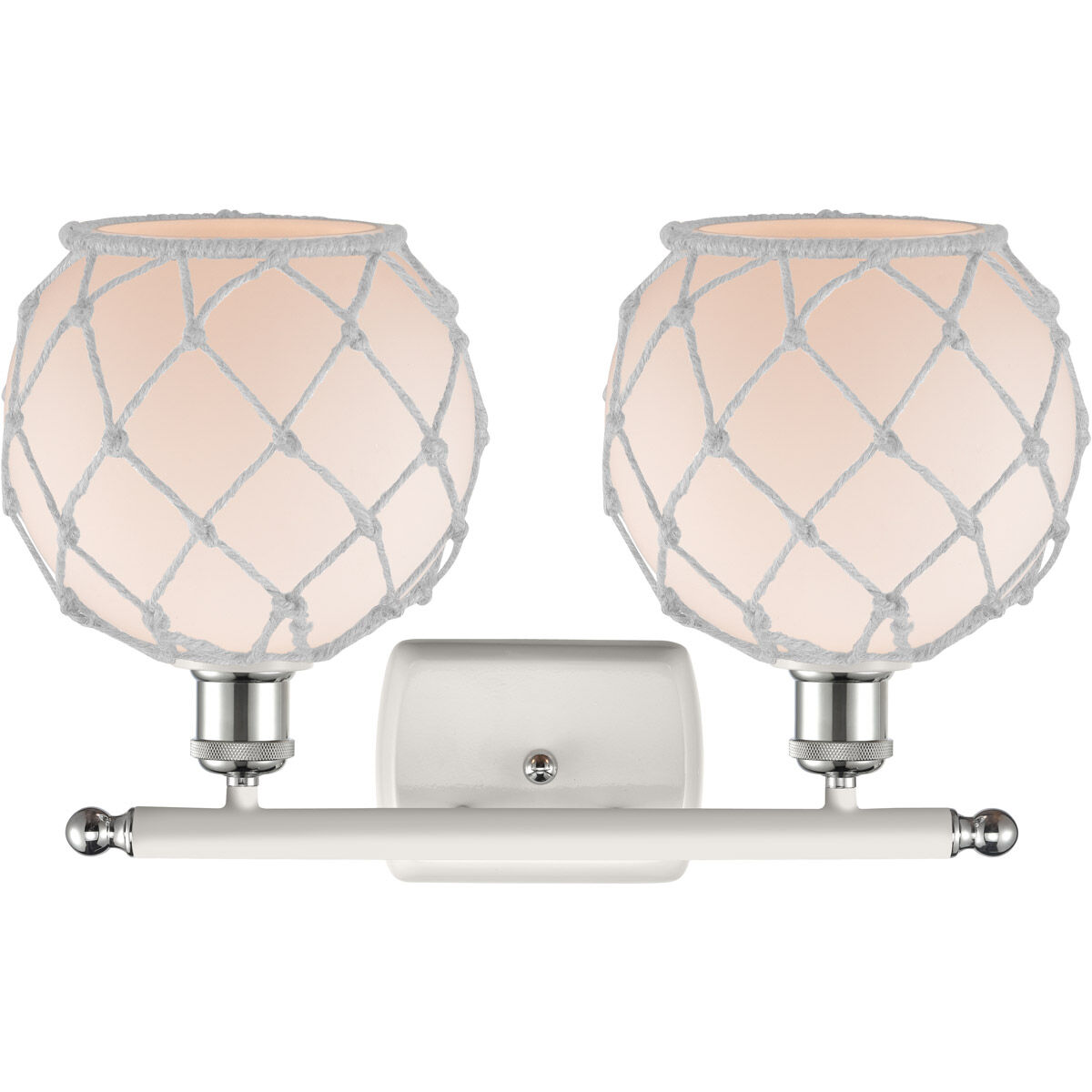 Ballston Farmhouse Rope 2 Light 16 inch White and Polished Chrome Bath Vanity Light Wall Light in White Glass with White Rope, Ballston