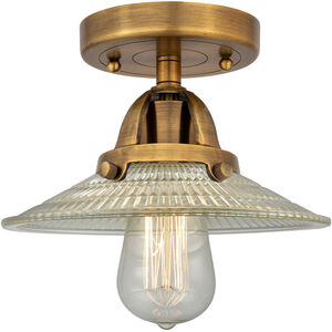 Nouveau 2 Halophane LED 9 inch Brushed Brass Semi-Flush Mount Ceiling Light in Clear Halophane Glass