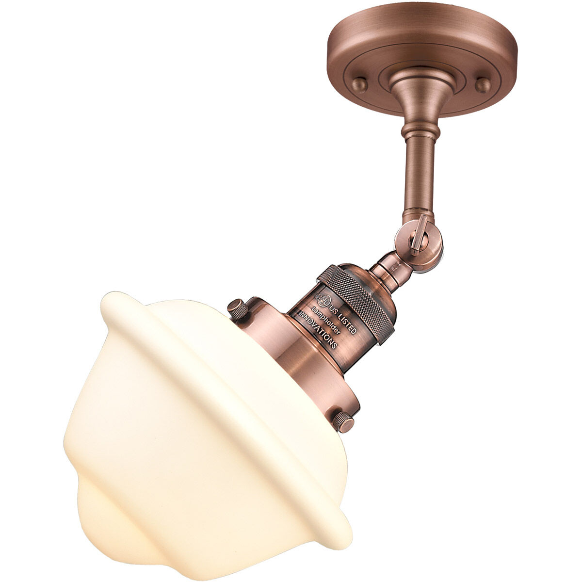 Franklin Restoration Small Oxford LED 7.5 inch Antique Copper Semi-Flush Mount Ceiling Light in Matte White Glass, Franklin Restoration