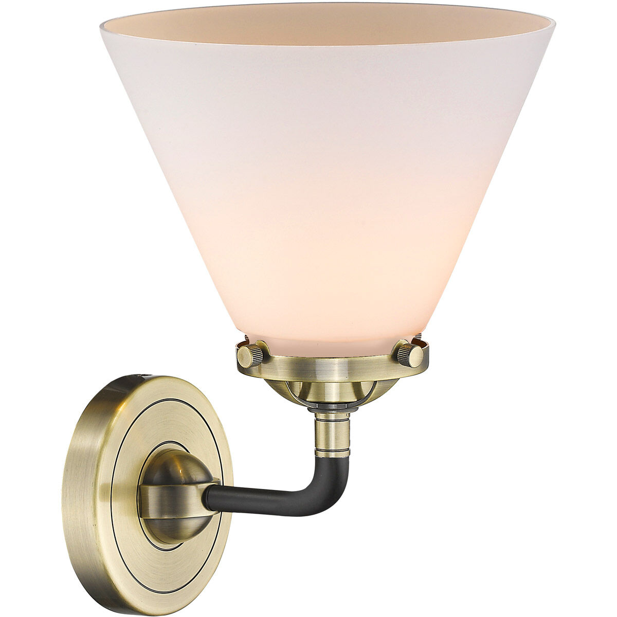 Nouveau Large Cone 1 Light 8 inch Black Antique Brass Sconce Wall Light in Matte White Glass, Nouveau