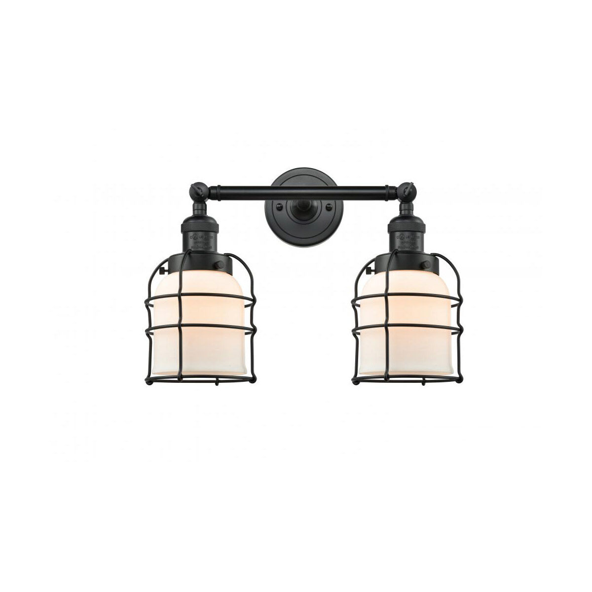 Franklin Restoration Small Bell Cage LED 16 inch Matte Black Bath Vanity Light Wall Light in Matte White Glass, Franklin Restoration