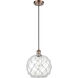 Ballston Large Farmhouse Rope LED 10 inch Antique Copper Mini Pendant Ceiling Light in Clear Glass with White Rope, Black Textured, Ballston