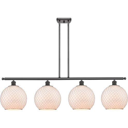 Ballston Large Farmhouse Chicken Wire 4 Light 48 inch Oil Rubbed Bronze Island Light Ceiling Light in White Glass with Nickel Wire, Ballston