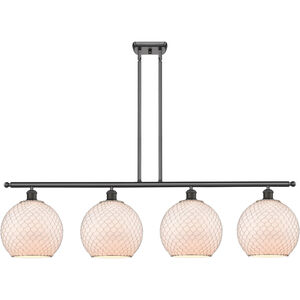 Ballston Large Farmhouse Chicken Wire 4 Light 48 inch Oil Rubbed Bronze Island Light Ceiling Light in White Glass with Nickel Wire, Ballston