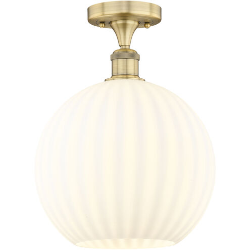 Edison White Venetian 1 Light 12 inch Brushed Brass Semi-Flush Mount Ceiling Light