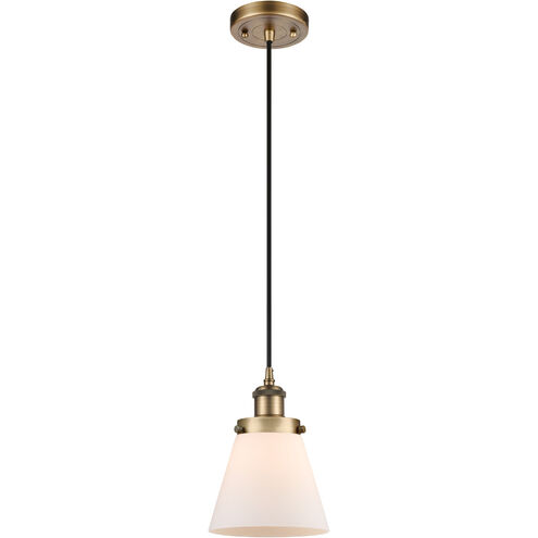 Ballston Small Cone LED 6 inch Brushed Brass Mini Pendant Ceiling Light in Matte White Glass, Black Textured