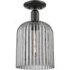 Arcadia Bridal Veil 1 Light 8 inch Matte Black Semi-Flush Mount Ceiling Light in Light Smoke Glass