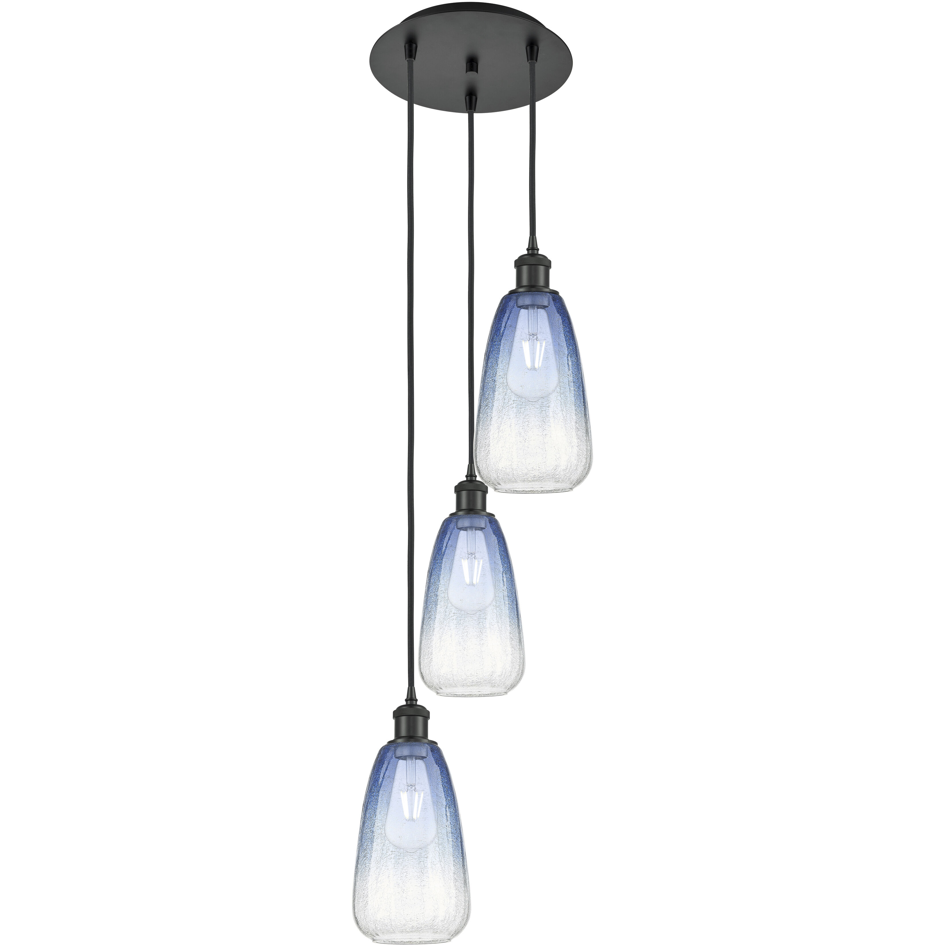 Ballston Brookhaven Almond 3 Light 12.5 inch Matte Black Multi Pendant Ceiling Light in Sapphire Blue Glass
