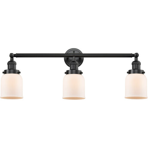 Franklin Restoration Small Bell 3 Light 30 inch Oil Rubbed Bronze Bath Vanity Light Wall Light in Matte White Glass, Franklin Restoration