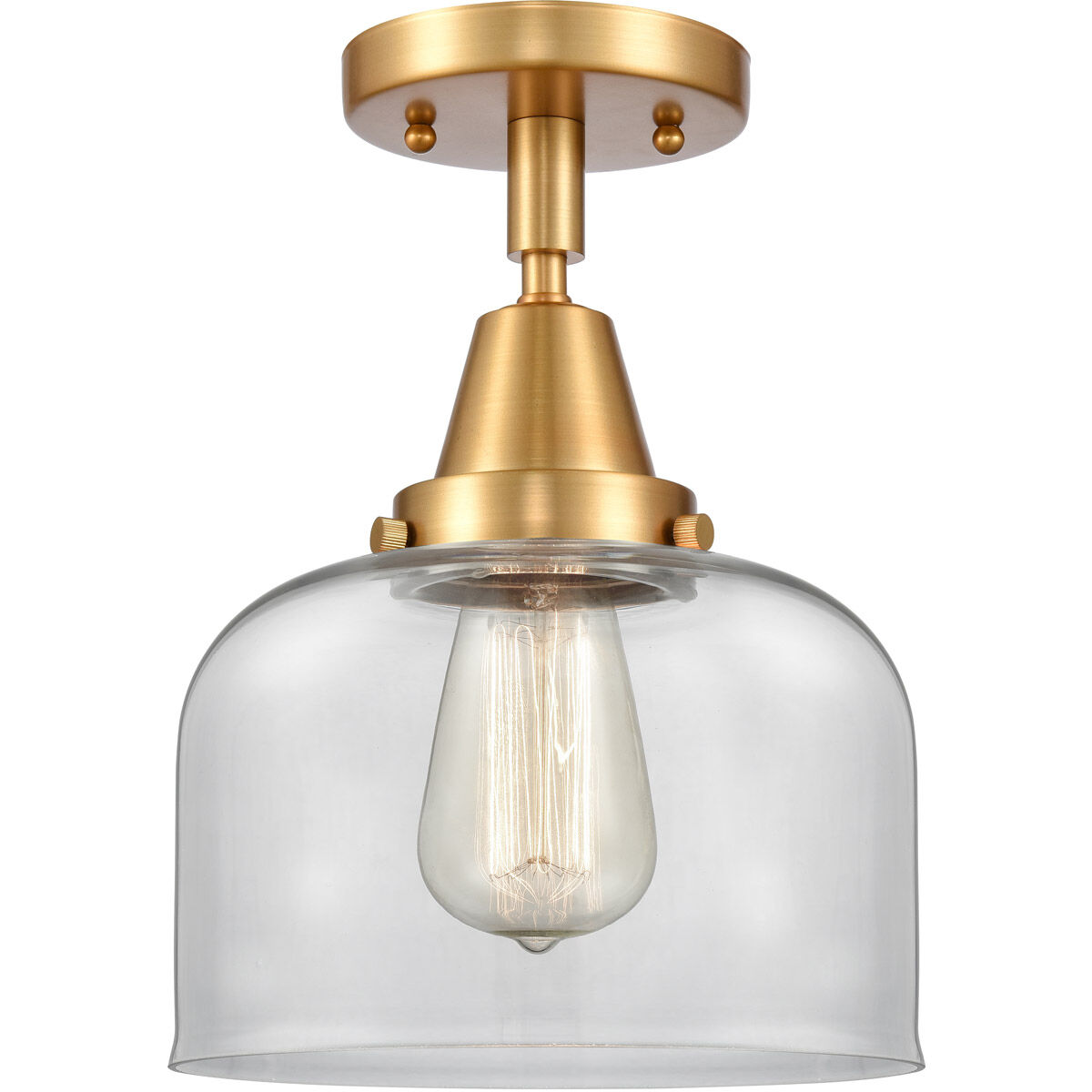 Franklin Restoration X-Large Bell LED 12 inch Satin Gold Flush Mount Ceiling Light in Clear Glass