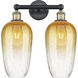 Edison Brookhaven Flute 2 Light 16 inch Black Antique Brass Bath Vanity Light Wall Light in Amber Glass