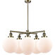 Franklin Restoration X-Large Beacon 6 Light 33 inch Antique Brass Chandelier Ceiling Light in Incandescent, Matte White Glass, Franklin Restoration