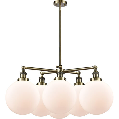 Franklin Restoration X-Large Beacon 6 Light 33 inch Antique Brass Chandelier Ceiling Light in Incandescent, Matte White Glass, Franklin Restoration