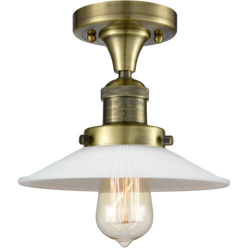 Franklin Restoration Halophane 1 Light 9 inch Antique Brass Semi-Flush Mount Ceiling Light in Incandescent, Matte White Halophane Glass, Franklin Restoration