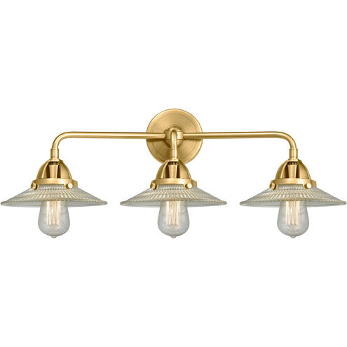 Nouveau 2 Halophane LED 27 inch Satin Gold Bath Vanity Light Wall Light in Matte White Halophane Glass
