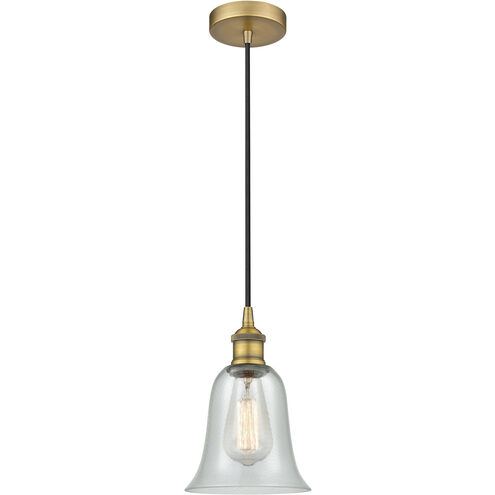 Edison Hanover 1 Light 6.25 inch Brushed Brass Mini Pendant Ceiling Light in Fishnet Glass