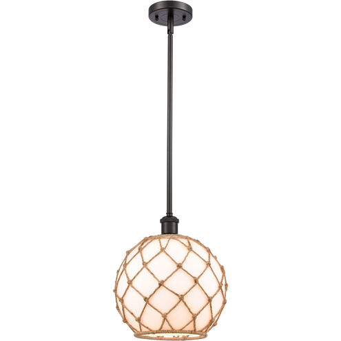 Ballston Large Farmhouse Rope 1 Light 10 inch Oil Rubbed Bronze Pendant Ceiling Light in White Glass with Brown Rope, Ballston