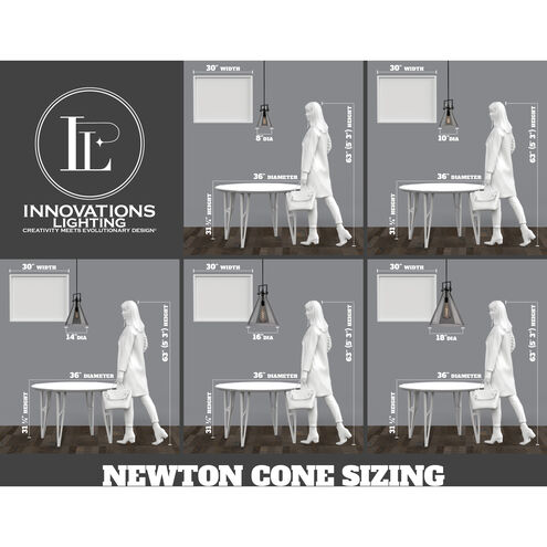 Newton Cone 1 Light 14 inch Matte Black Cord Hung Pendant Ceiling Light