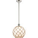 Ballston Farmhouse Rope 1 Light 10 inch Polished Nickel Mini Pendant Ceiling Light in Bulb Not Included, White Glass with Brown Rope, Ballston