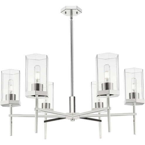 Downtown Urban Blakeley 6 Light 32 inch Polished Nickel Statement Chandelier Ceiling Light in Clear