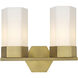 Claverack 2 Light 13.63 inch Brushed Brass Bath Vanity Light Wall Light in Matte White Glass
