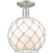 Arcadia Farmhouse Rope 1 Light 10 inch Brushed Satin Nickel Semi-Flush Mount Ceiling Light in White Glass with White Rope