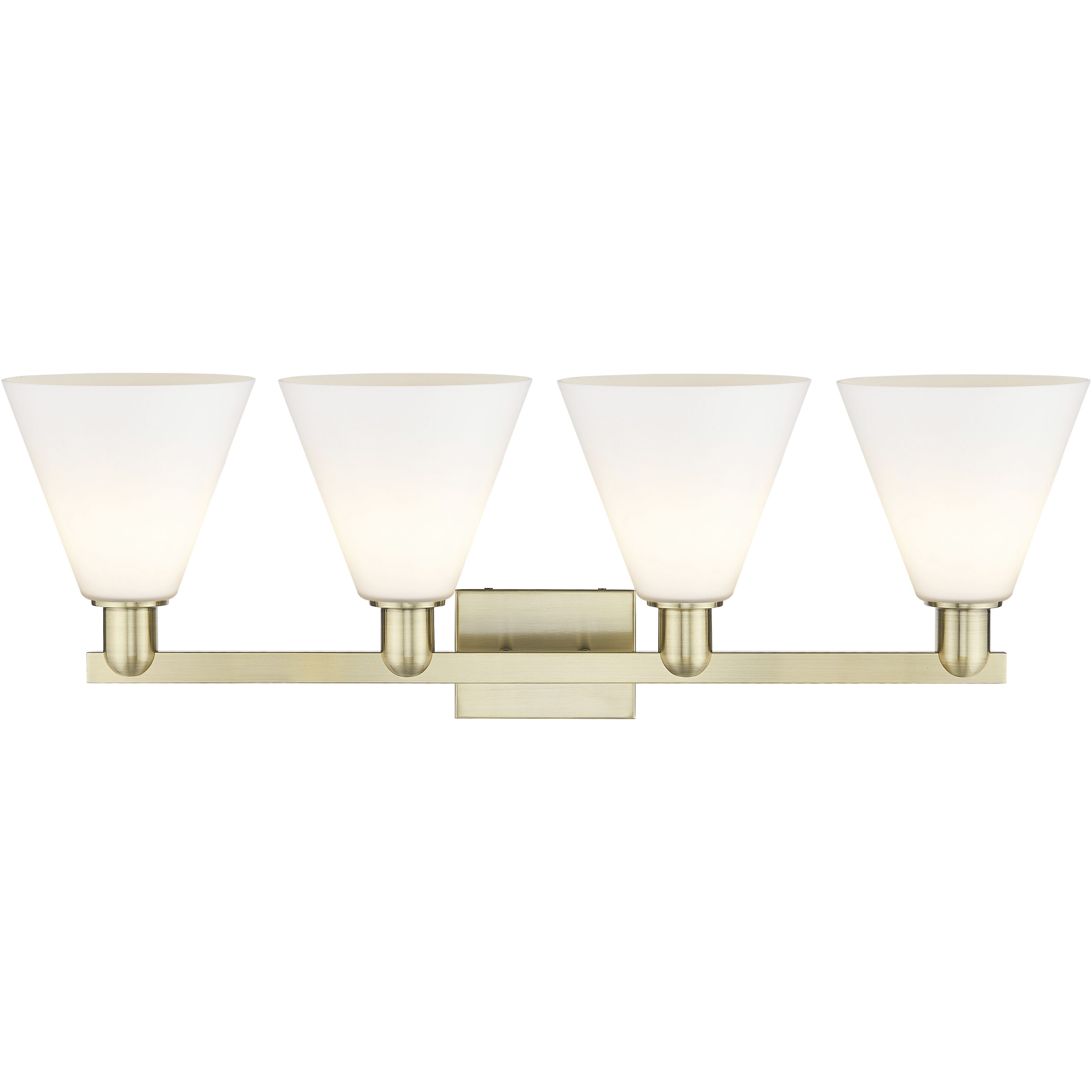 Arcadia Berkshire Glass 4 Light 35 inch Antique Brass Bath Vanity Light Wall Light