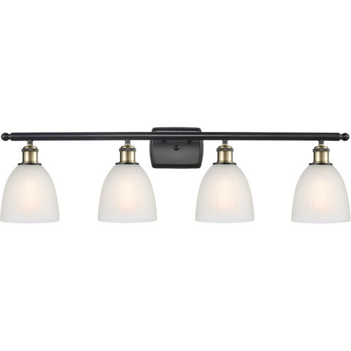 Ballston Castile 4 Light 36 inch Black Antique Brass Bath Vanity Light Wall Light in White Glass, Ballston