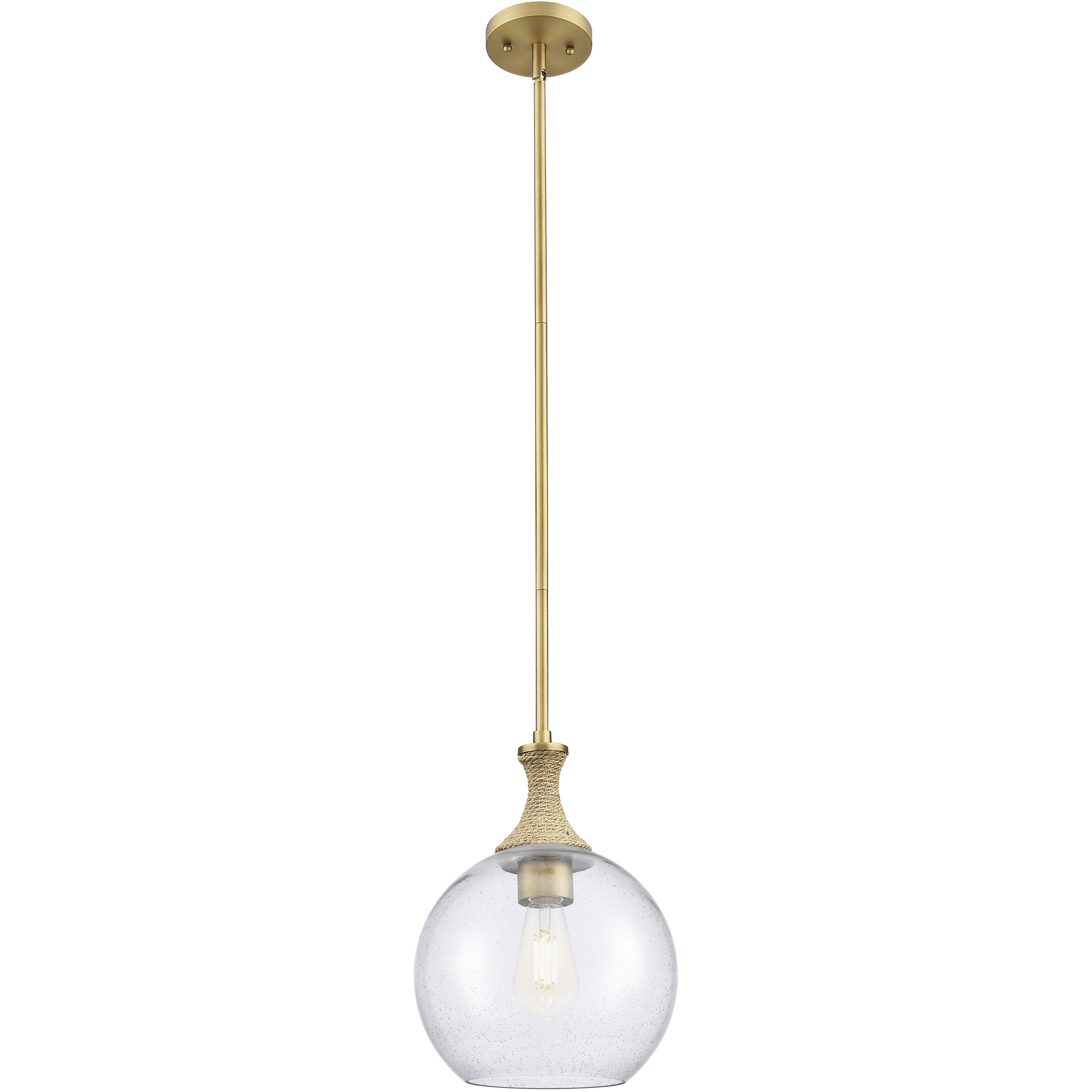 Astor 1 Light 10 inch Brushed Brass Mini Pendant Ceiling Light in Seedy Glass