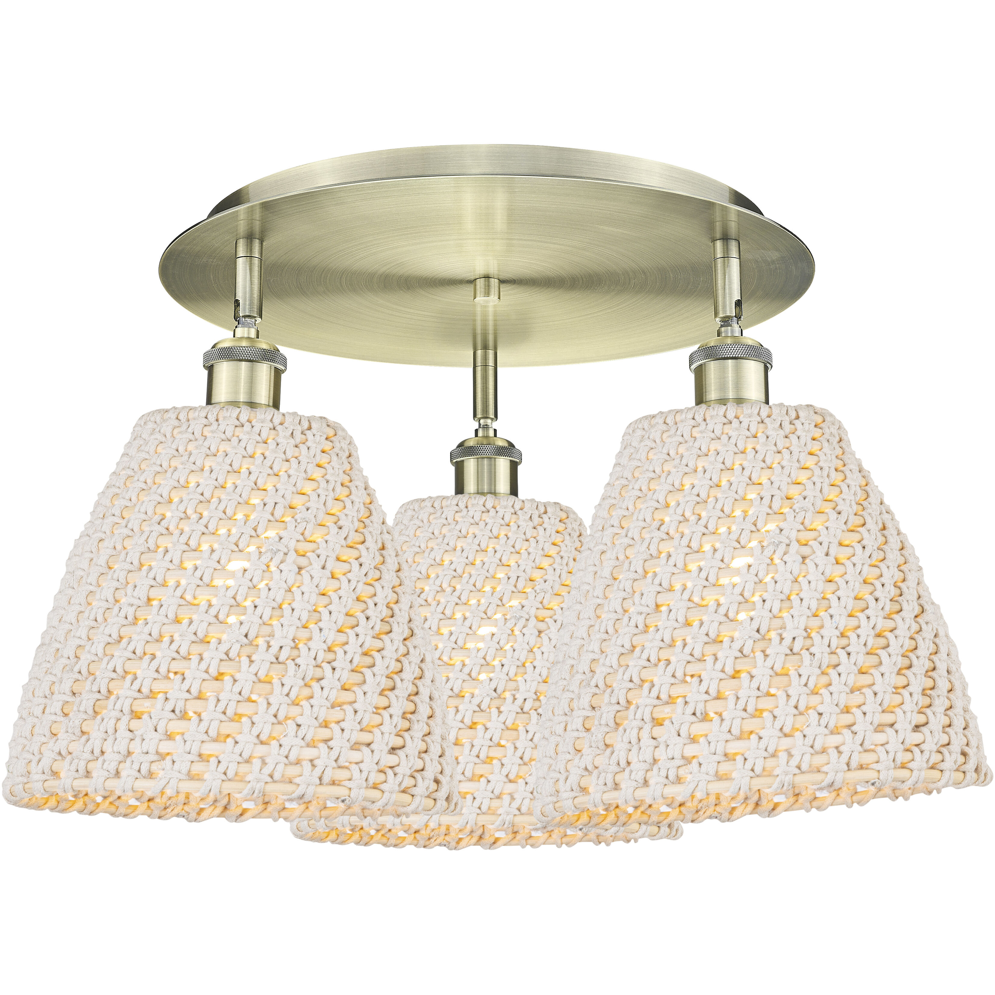Ballston Bristol Natural 3 Light 20.75 inch Antique Brass Flush Mount Ceiling Light