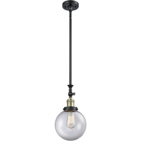 Franklin Restoration Beacon 1 Light 8 inch Black Antique Brass Mini Pendant Ceiling Light in Incandescent, Clear, Franklin Restoration