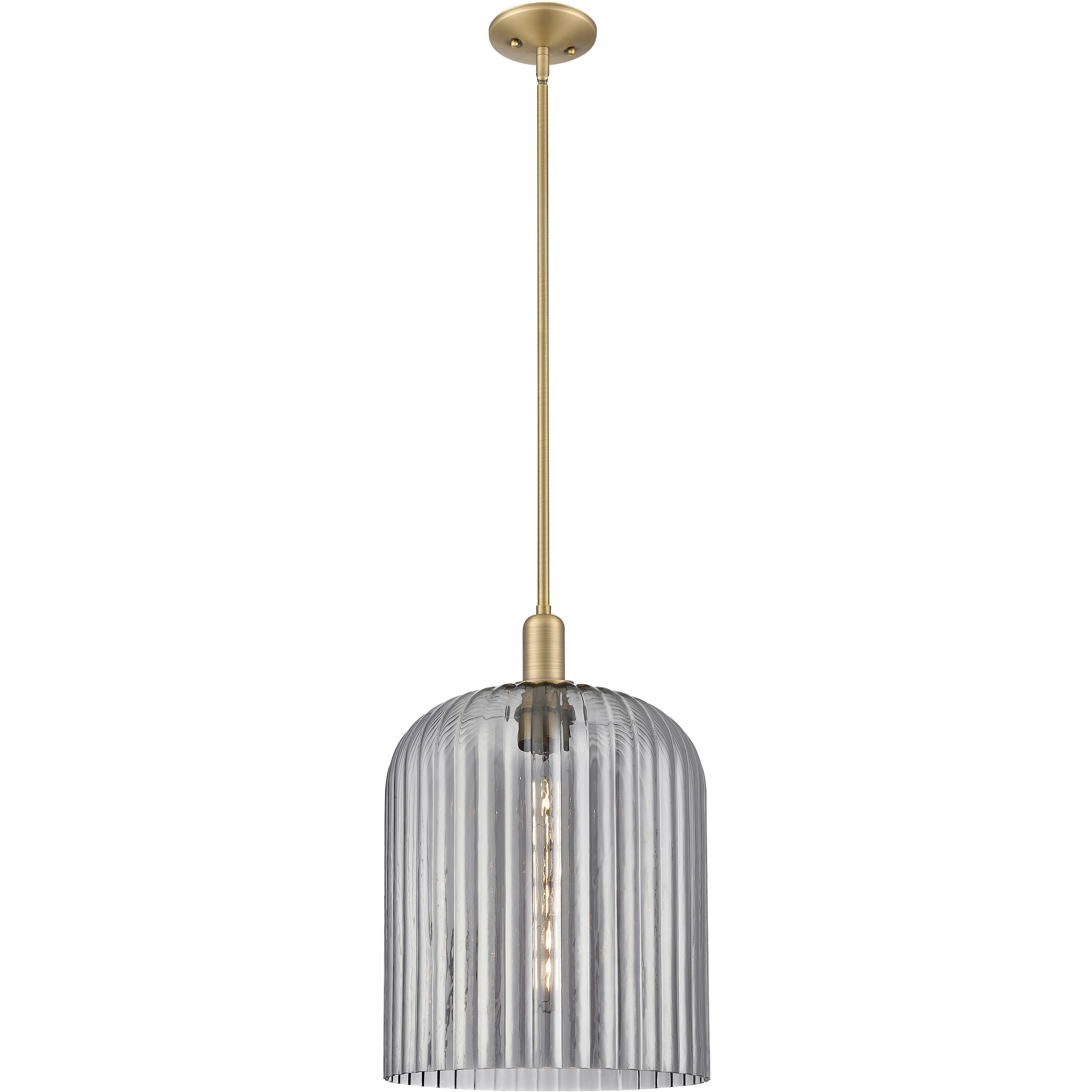 Bridal Veil 1 Light 12 inch Brushed Brass Mini Pendant Ceiling Light in Light Smoke Glass