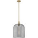 Bridal Veil 1 Light 12 inch Brushed Brass Mini Pendant Ceiling Light in Light Smoke Glass