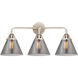 Nouveau 2 Large Cone 3 Light 26 inch Polished Nickel Bath Vanity Light Wall Light in Plated Smoke Glass