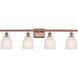 Ballston Brookfield 4 Light 36 inch Antique Copper Bath Vanity Light Wall Light in White Glass, Ballston