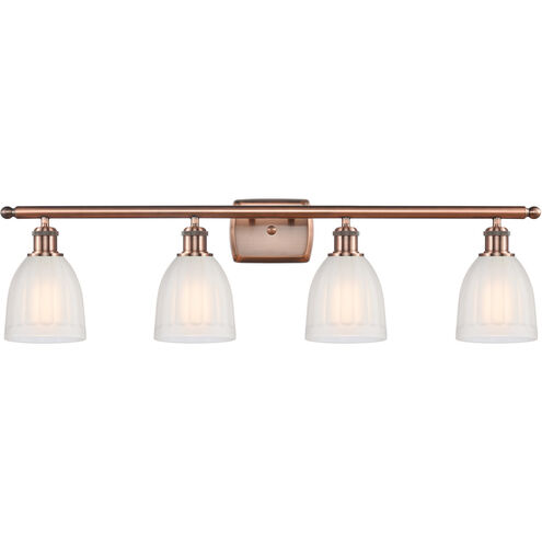 Ballston Brookfield 4 Light 36 inch Antique Copper Bath Vanity Light Wall Light in White Glass, Ballston