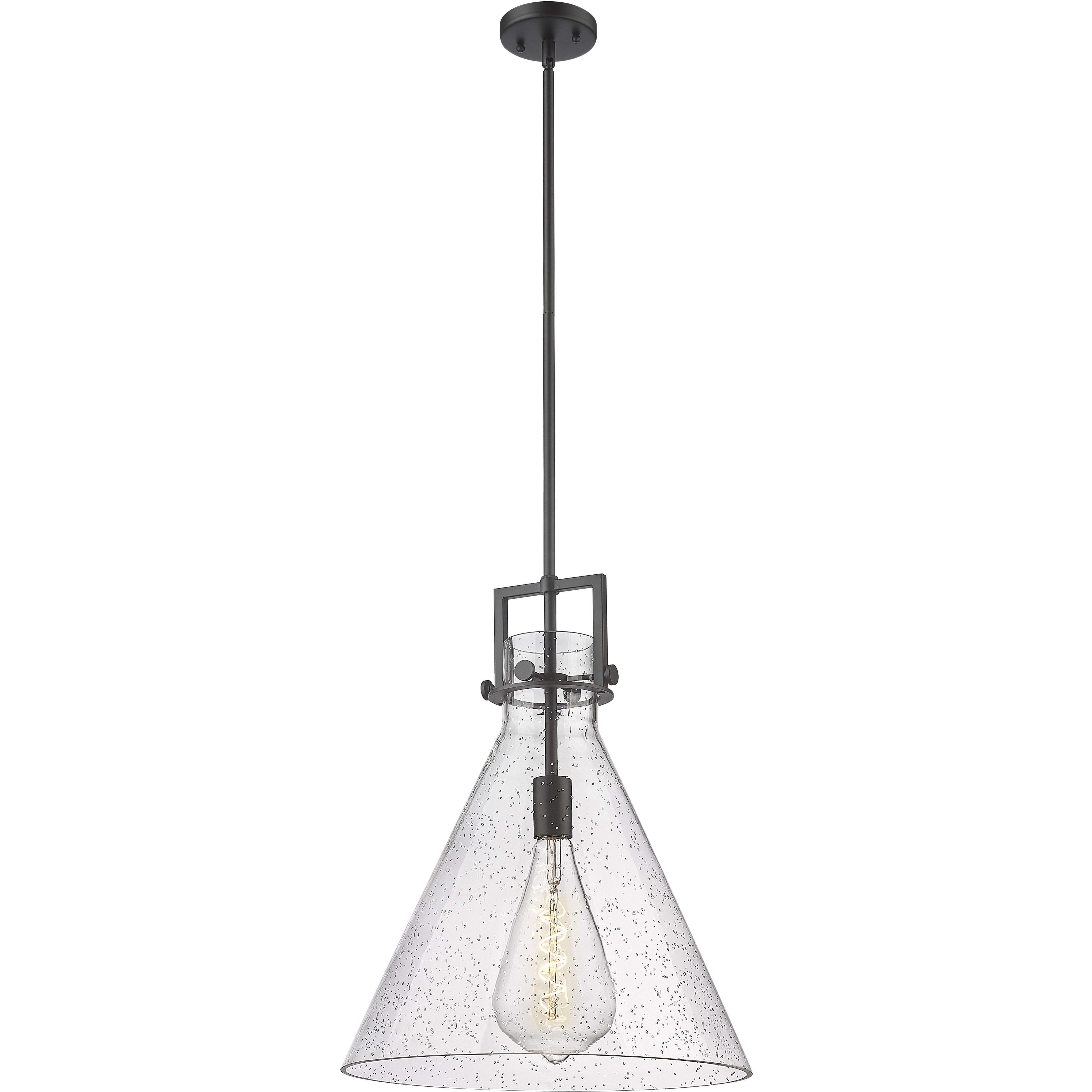 Newton Cone 1 Light 16 inch Matte Black Pendant Ceiling Light in Seedy Glass