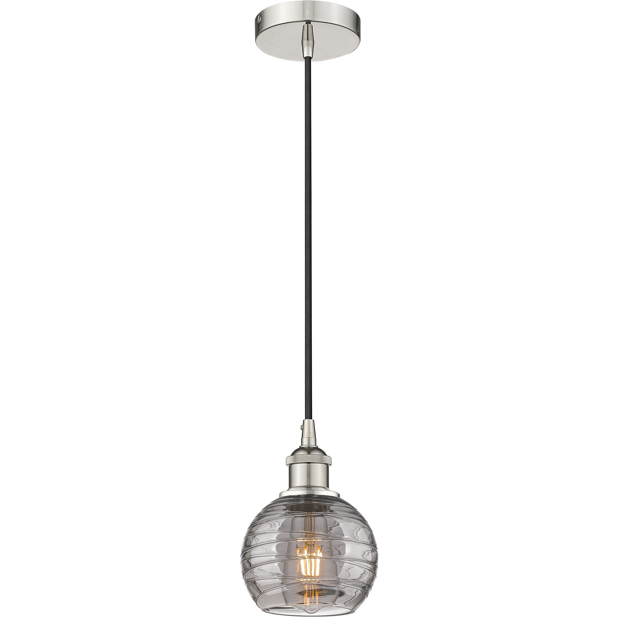 Edison Athens Deco Swirl 1 Light 5.88 inch Polished Nickel Cord Hung Mini Pendant Ceiling Light