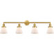Franklin Restoration Small Cone LED 42 inch Satin Gold Bath Vanity Light Wall Light in Matte White Glass, Franklin Restoration