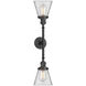 Franklin Restoration Small Cone 2 Light 16 inch Oil Rubbed Bronze Bath Vanity Light Wall Light in Clear Glass, Franklin Restoration