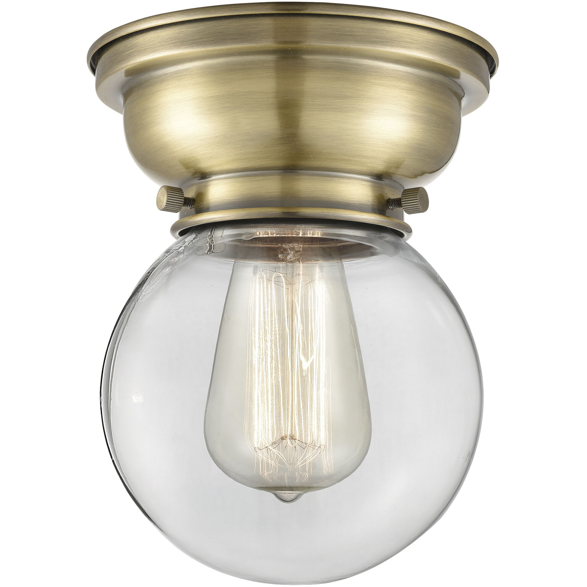 Aditi Beacon 1 Light 6 inch Antique Brass Flush Mount Ceiling Light in Incandescent, Clear Glass, Aditi