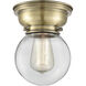 Aditi Beacon 1 Light 6 inch Antique Brass Flush Mount Ceiling Light in Incandescent, Clear Glass, Aditi