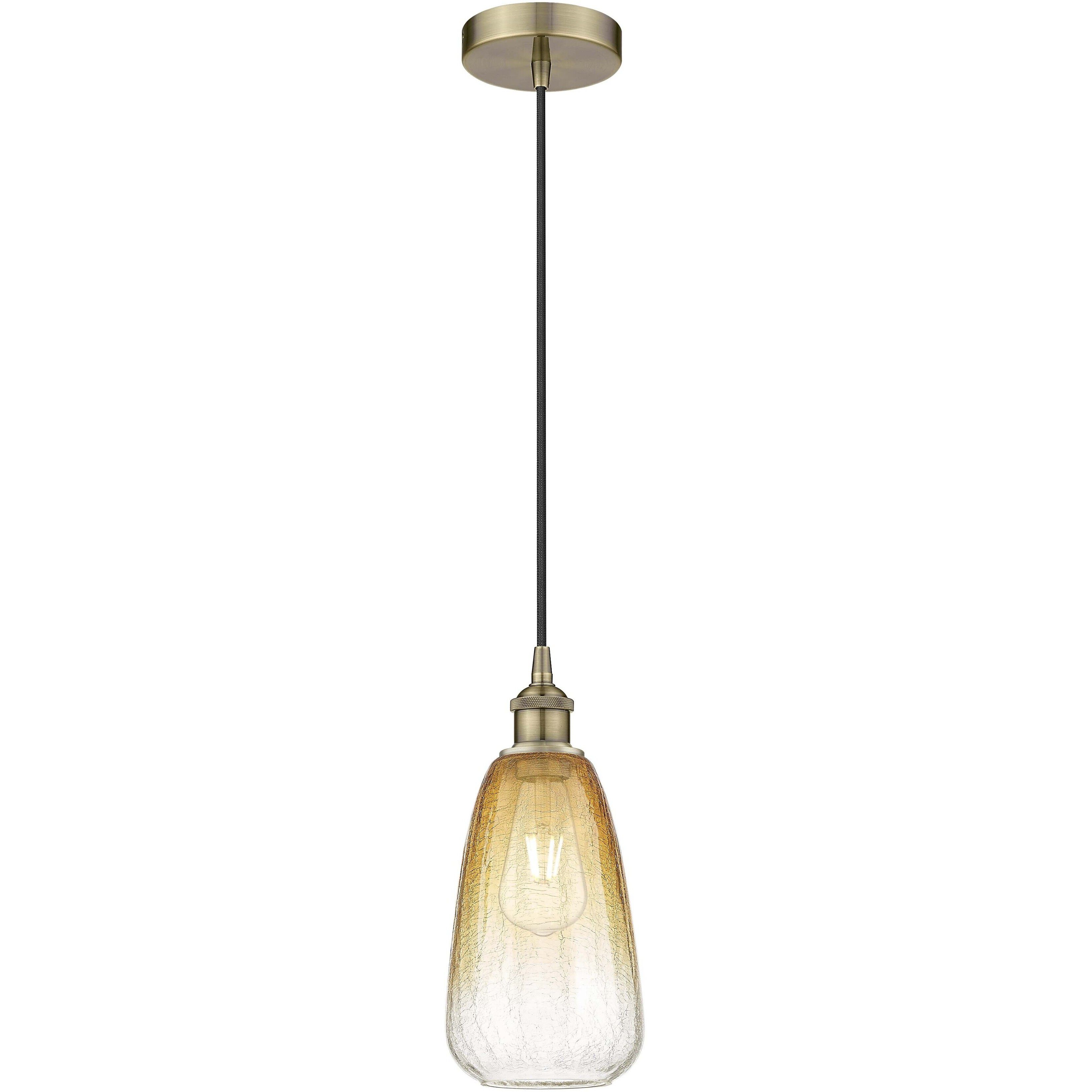Edison Brookhaven Almond 1 Light 6 inch Antique Brass Mini Pendant Ceiling Light in Amber Glass