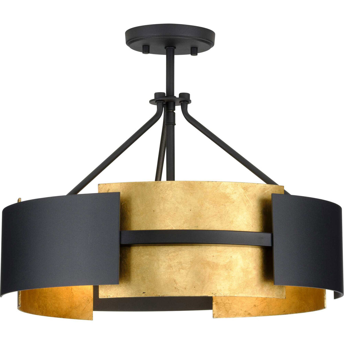 Lowery 3 Light 19 inch Textured Black Semi Flush Mount Convertible Ceiling Light, Design Series