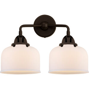 Nouveau 2 Large Bell 2 Light 16 inch Oil Rubbed Bronze Bath Vanity Light Wall Light in Matte White Glass