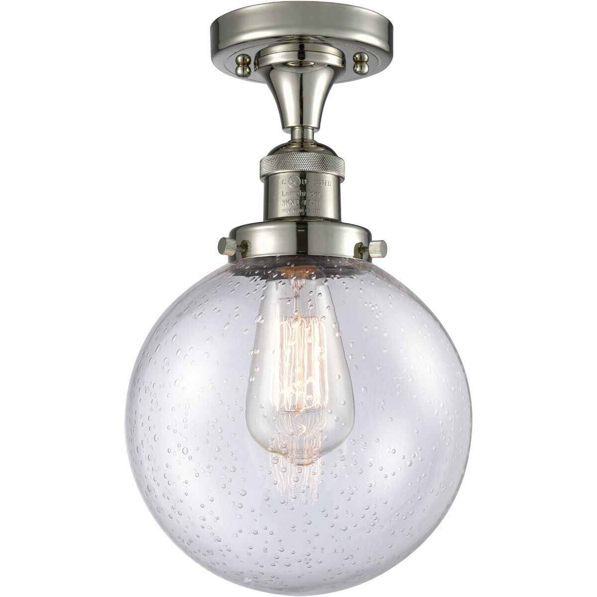 Franklin Restoration Large Beacon LED 8 inch Polished Nickel Semi-Flush Mount Ceiling Light in Seedy Glass, Franklin Restoration