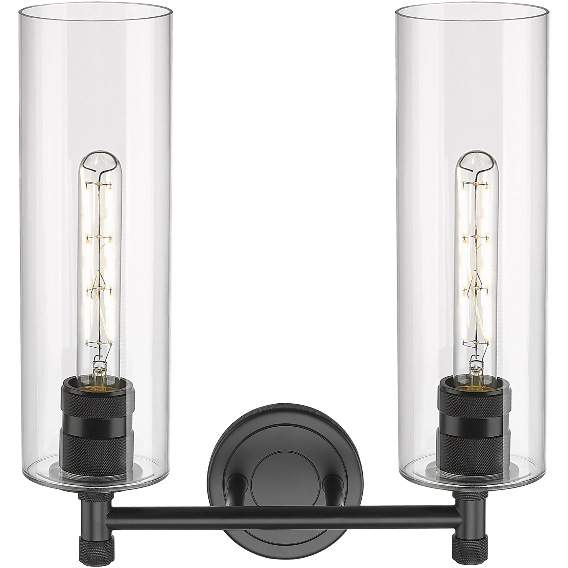 Crown Point 2 Light 13.88 inch Matte Black Bath Vanity Light Wall Light in Clear Glass